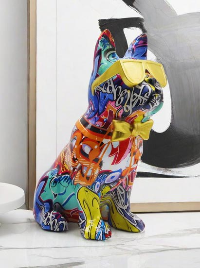 Statue bouldogue avec lunette popart 25 cm