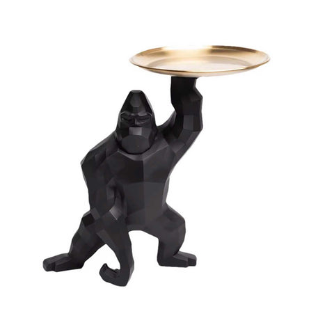 Statue gorille noir avec plateau 33 cm