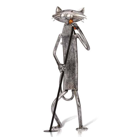 Statue Chat en métal musicien chanteur 26 cm