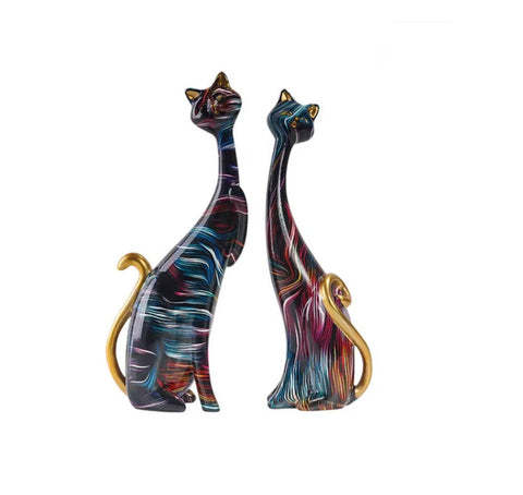 Statue chat couple fireworks 24 cm
