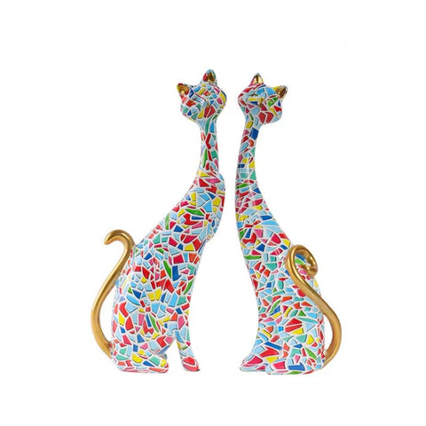Statue chat couple mozaïc 24 cm