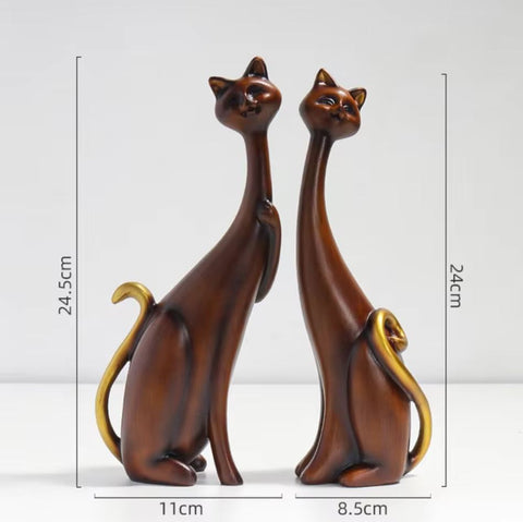 Statue chat couple wood 24 cm