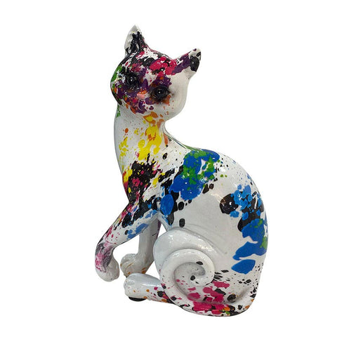 Statue chat assis résine multicolore 16 cm