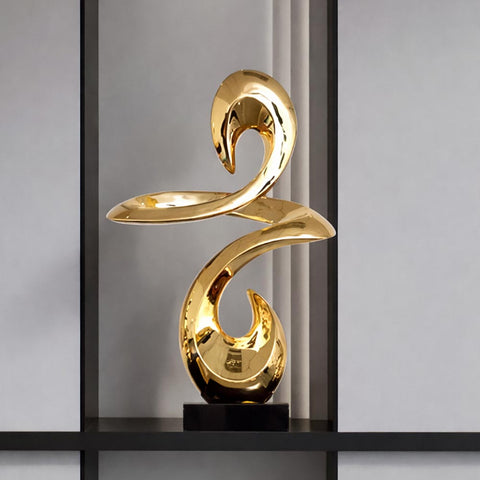 Statue design abstraite dorée en résine – Sculpture décorative 49 cm