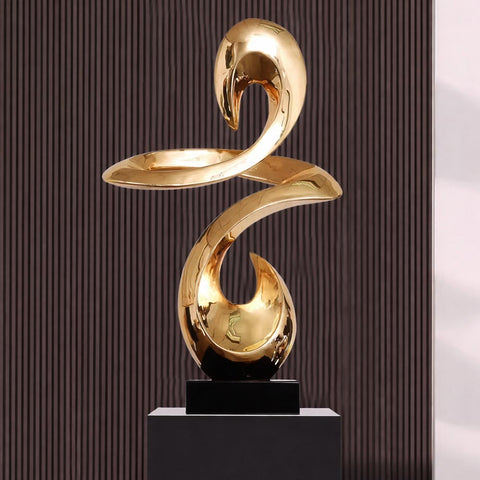 Statue design abstraite dorée en résine – Sculpture décorative 49 cm