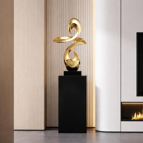 Statue design abstraite dorée en résine – Sculpture décorative 49 cm