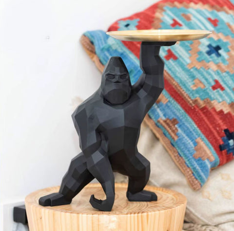 Statue gorille noir avec plateau 33 cm