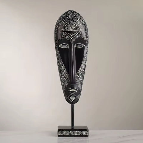 Statue masque africain noir et blanc 41 cm