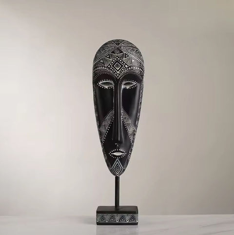 Statue masque africain noir et blanc 33 cm