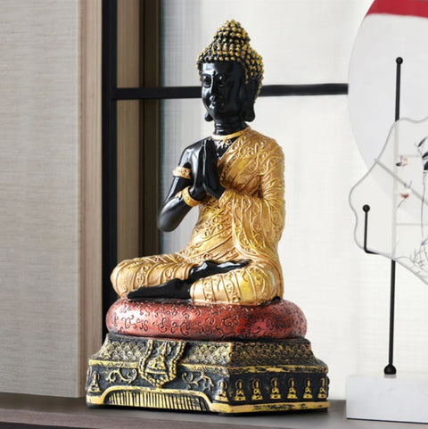 Statue Bouddha Amitabha noire / dorée 23 cm