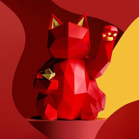 Statue chat origami rouge 24 cm