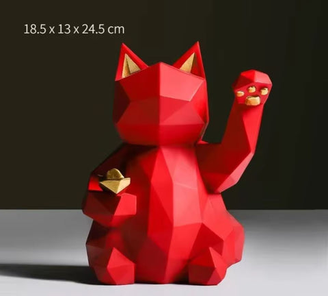 Statue chat origami rouge 24 cm