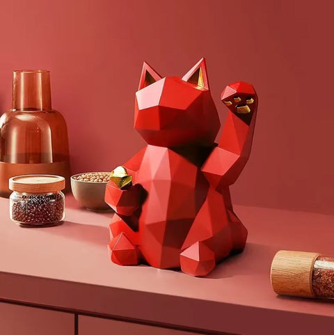 Statue chat origami rouge 24 cm