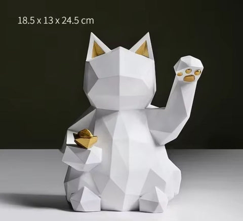 Statue chat origami blanc 24 cm