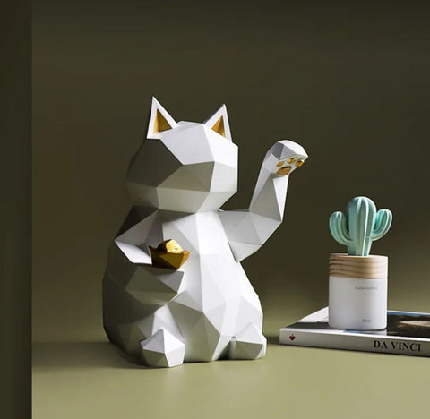 Statue chat origami blanc 24 cm