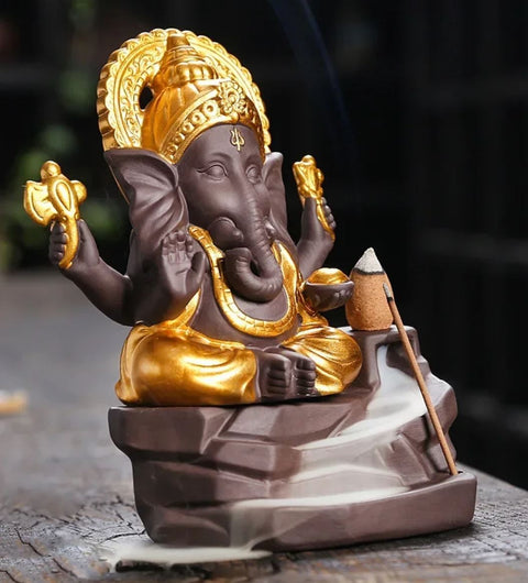 Statue éléphant Ganesh avec brûleur encens 15 cm