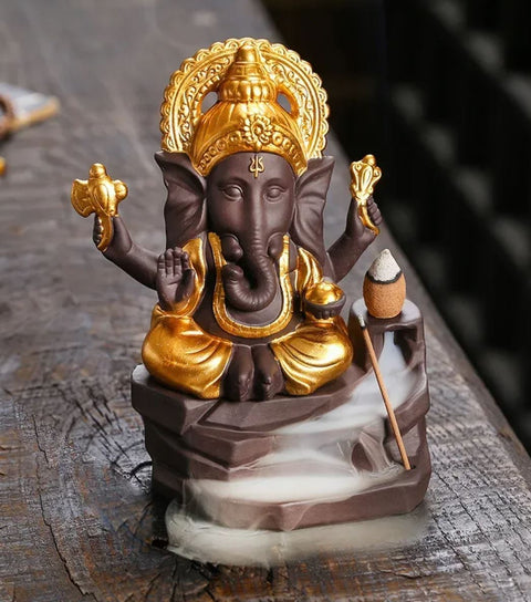 Statue éléphant Ganesh avec brûleur encens 15 cm
