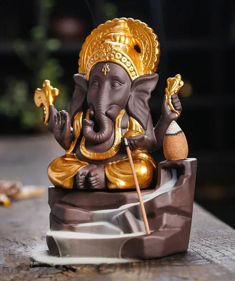Statue éléphant Ganesh avec brûleur encens 15 cm