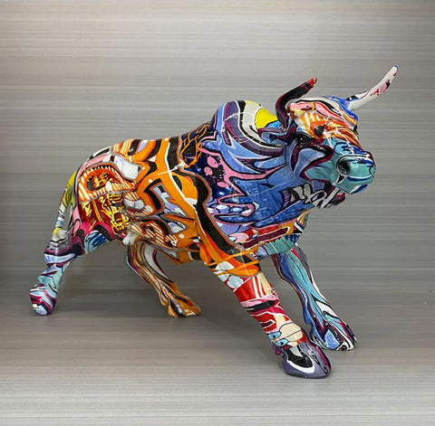 Statue Taureau resine graffiti 18 cm