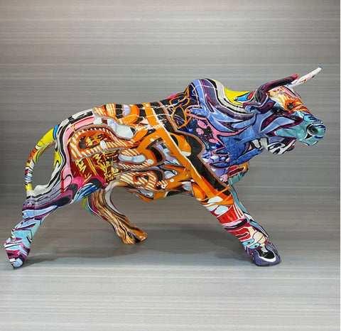 Statue Taureau resine graffiti 18 cm
