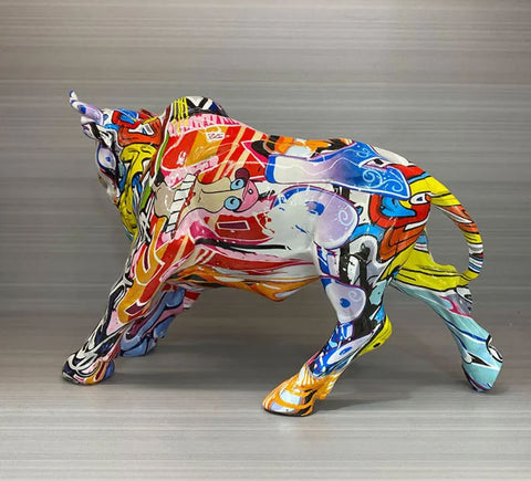 Statue Taureau resine graffiti 18 cm