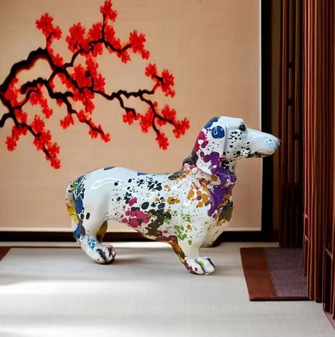 Statue chien teckel  stain 13 cm