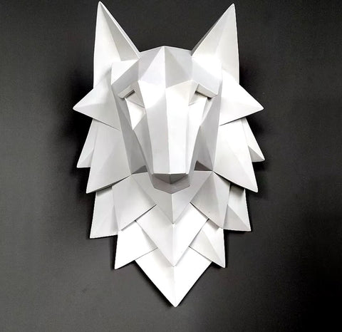 Statue murale tête de loup blanc 35 cm