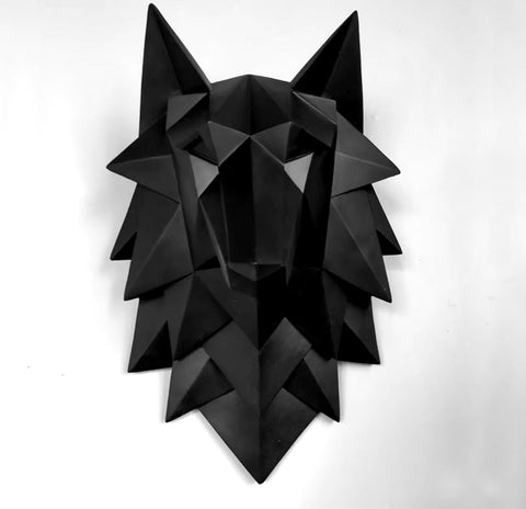 Statue murale tête de loup noire 35 cm