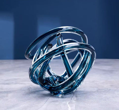 Sculpture en verre bobine torsadée bleu 16 cm
