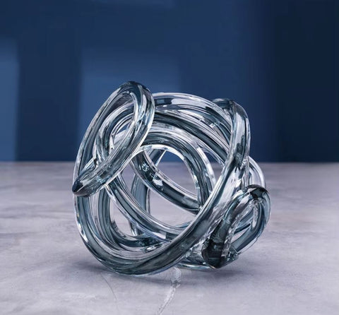 Sculpture en verre bobine torsadée gris 16 cm