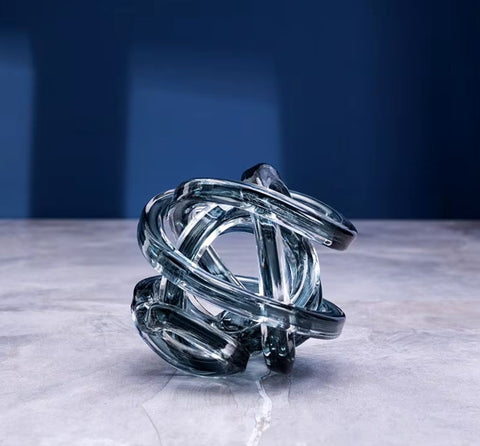 Sculpture en verre bobine torsadée gris 16 cm