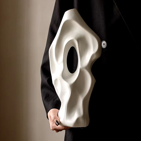 Vase abstrait en céramique blanc 36 cm