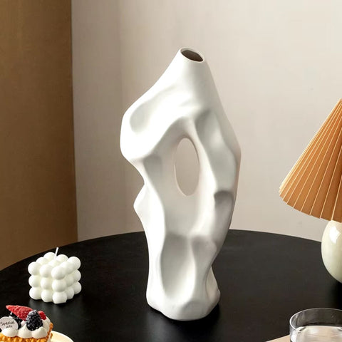 Vase abstrait en céramique blanc 36 cm