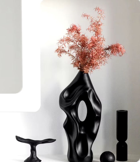 Vase abstrait en céramique noir 36 cm