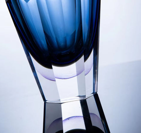 Vase bleu en forme de diamant, en verre 19 cm