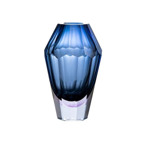 Vase bleu en forme de diamant, en verre 19 cm