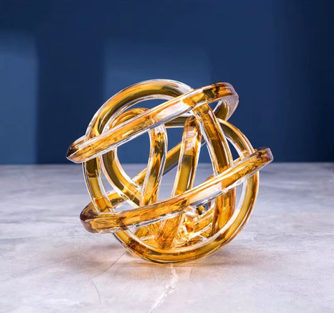 Sculpture en verre bobine torsadée ambre 16 cm