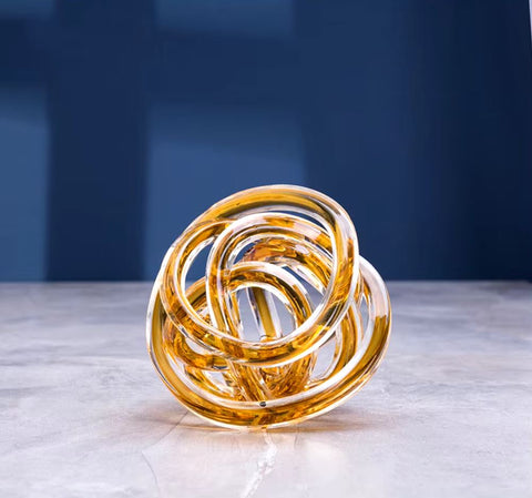 Sculpture en verre bobine torsadée ambre 16 cm