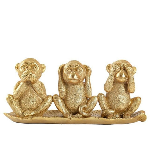 Statue Gorille <br/> Les 3 Singes de la Sagesse Déco 14 cm