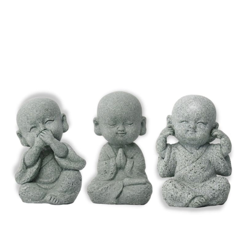 SGRIMALT Figurine 3 Bouddhas Chinois De La Sagesse Bleu - Hauteur 18 Cm Méditation