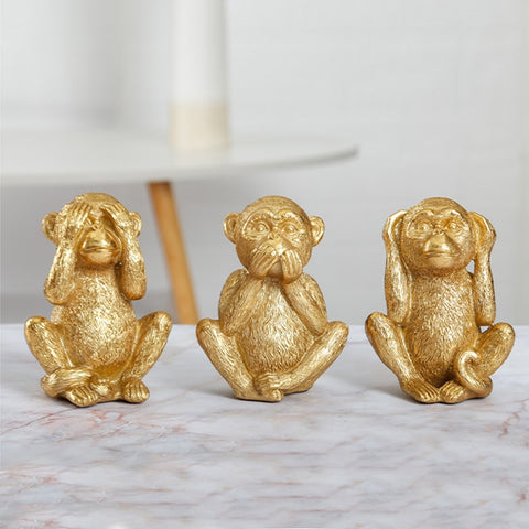 Statue Gorille <br/> Les 3 Singes de la Sagesse Déco 14 cm