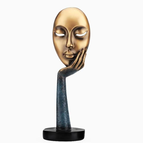 Statue Femme Pensive <br/> Visage Doré 28 / 37 cm