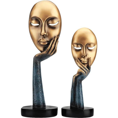 Statue Femme Pensive <br/> Visage Doré 28 / 37 cm