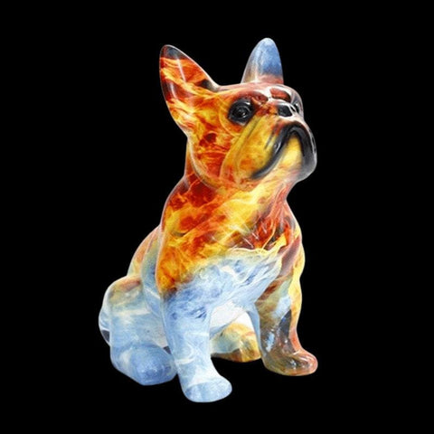 statue bouledogue multicolore assis