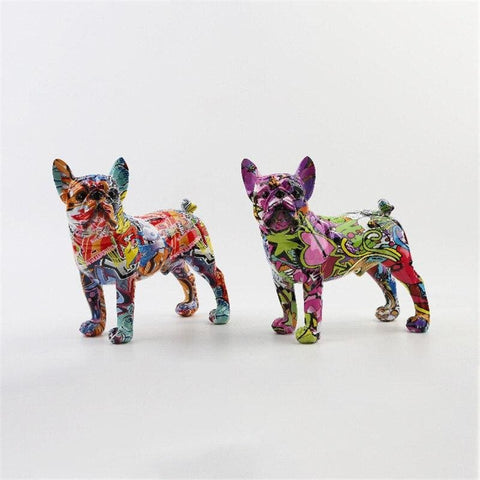 statue chien resine bouledogue multicolore
