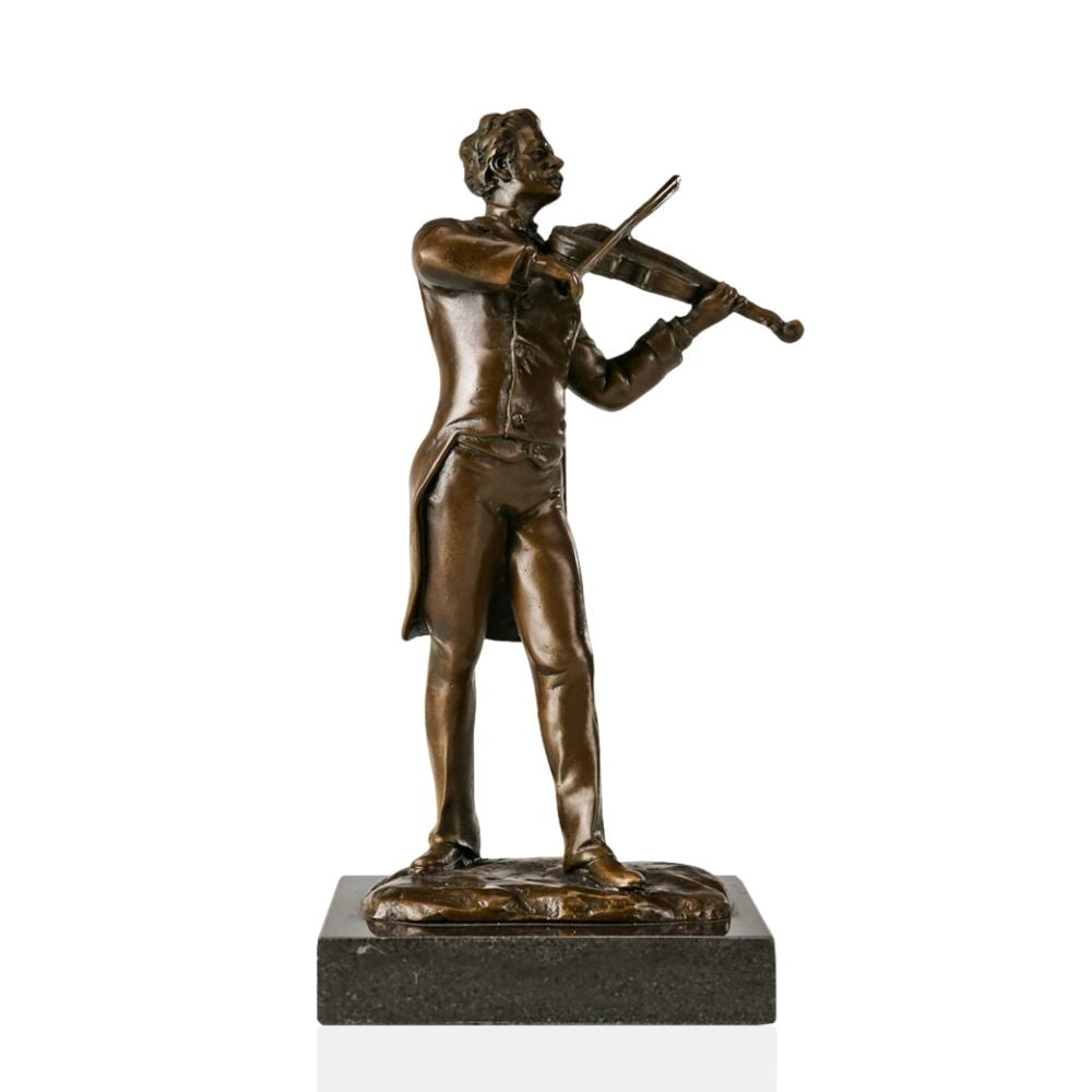 Statue Johann Strauss Façon Bronze - Sculpture Résine Style Antique Sur Socle
